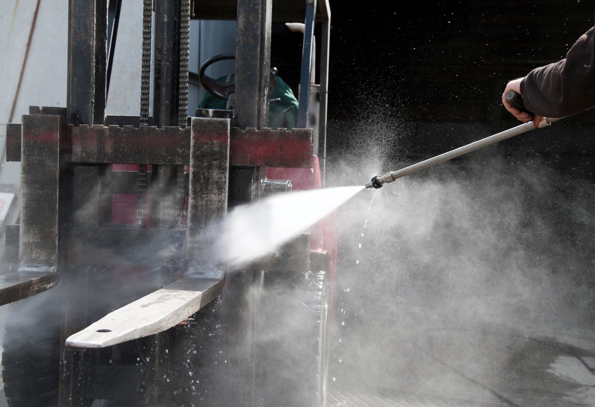 The inside of a car wash in use
